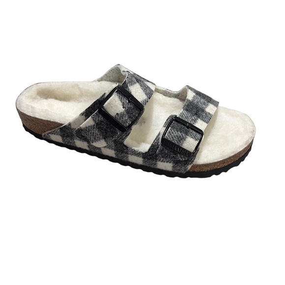 Birkenstock Arizona Wool Plaid Sherling Shoe Black White Size 40 RIGHT SHOE ONLY - Picture 5 of 7